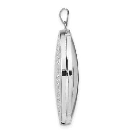 14k White Gold Oval Locket Pendant with Floral Engraving and Scroll Design for Women