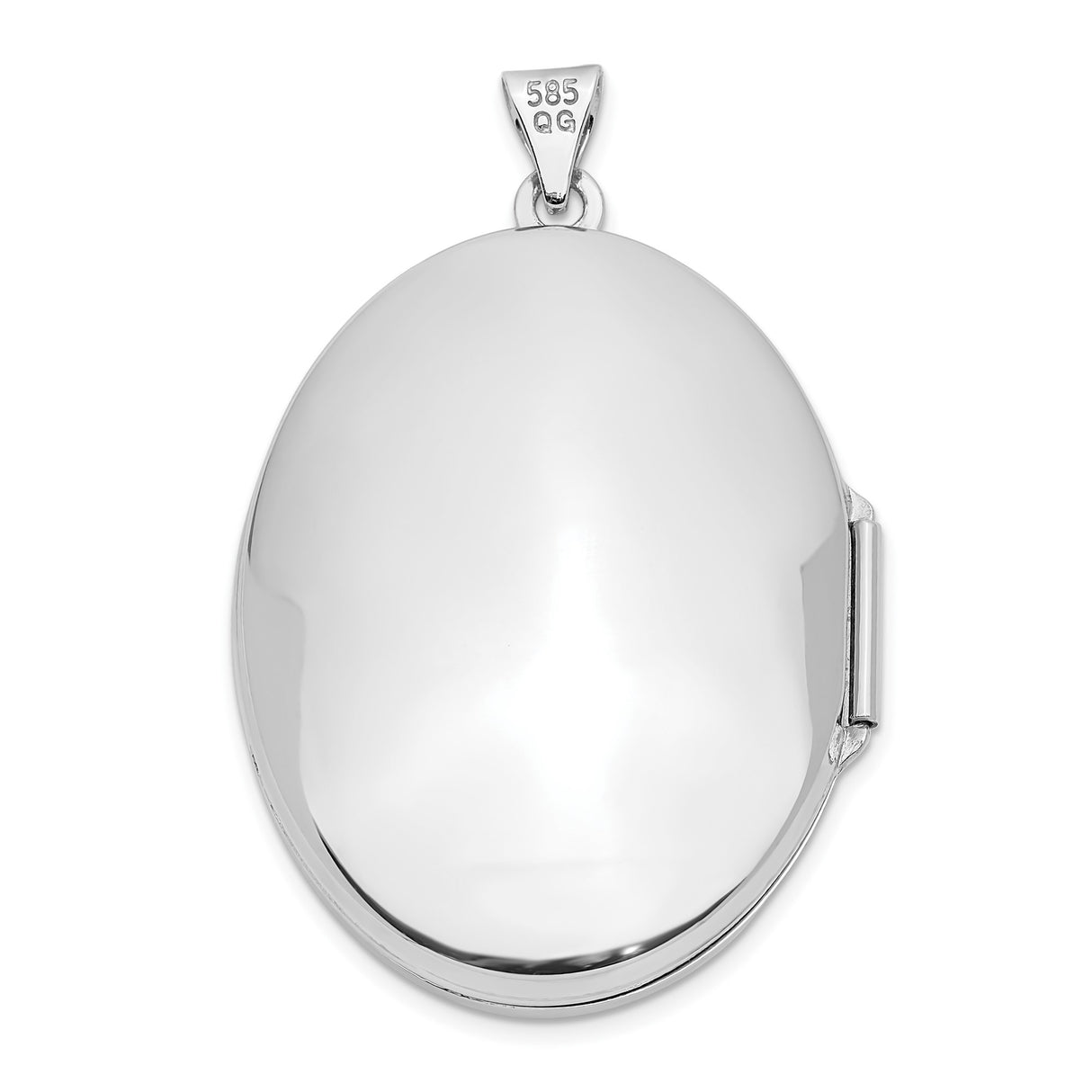 14k White Gold Oval Locket Pendant with Floral Engraving and Scroll Design for Women