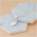 14k White Gold Oval Locket Pendant with Floral Engraving and Scroll Design for Women