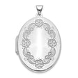 14k White Gold Oval Locket Pendant with Floral Engraving and Scroll Design for Women
