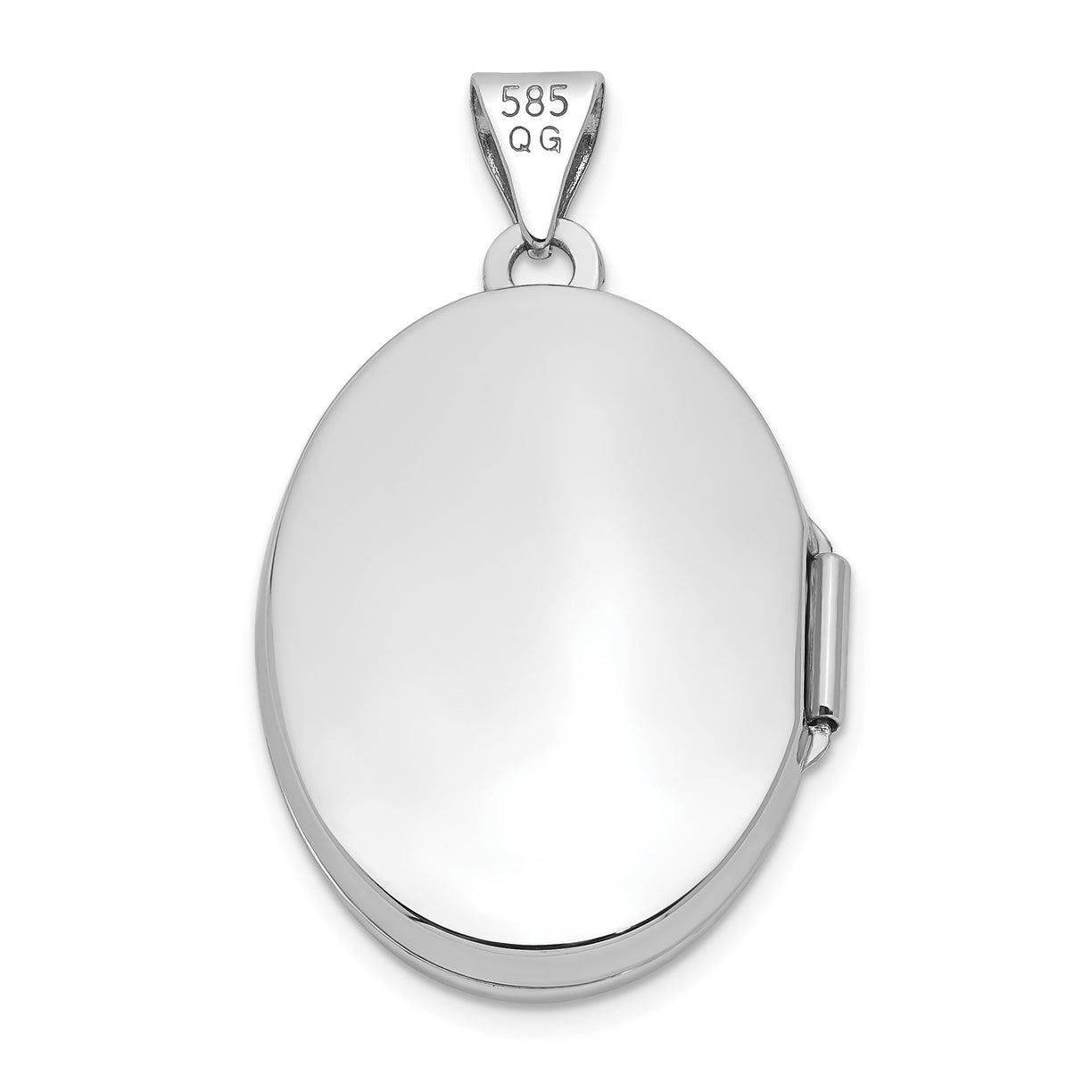 14k White Gold Oval Locket Pendant with Intricate Heart Scroll Design
