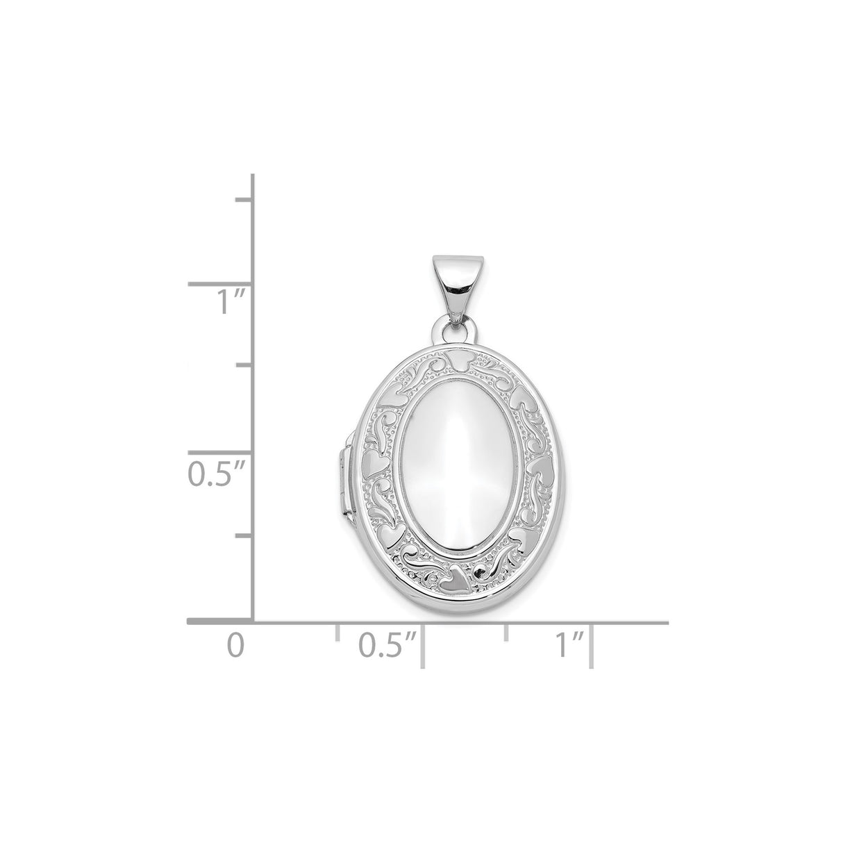 14k White Gold Oval Locket Pendant with Intricate Heart Scroll Design