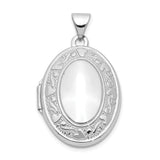 14k White Gold Oval Locket Pendant with Intricate Heart Scroll Design