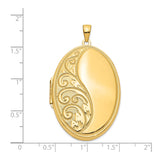 14k Yellow Gold Oval Locket Pendant with Floral Engraving and Scrollwork Design
