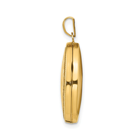 14k Yellow Gold Oval Locket Pendant with Diamond Pattern and Etched Detailing for Women