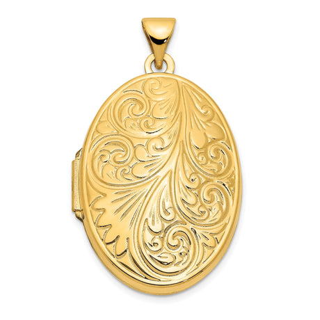 14k Yellow Gold Oval Locket Pendant, Floral Scroll Design, Vintage Style Keepsake Jewelry
