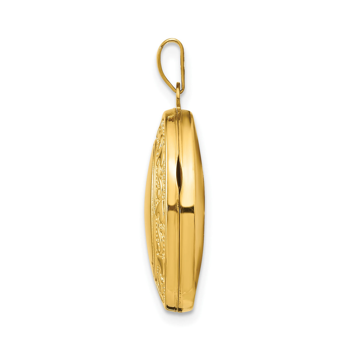 14k Yellow Gold Oval Locket Pendant with Heart and Scroll Design for Women