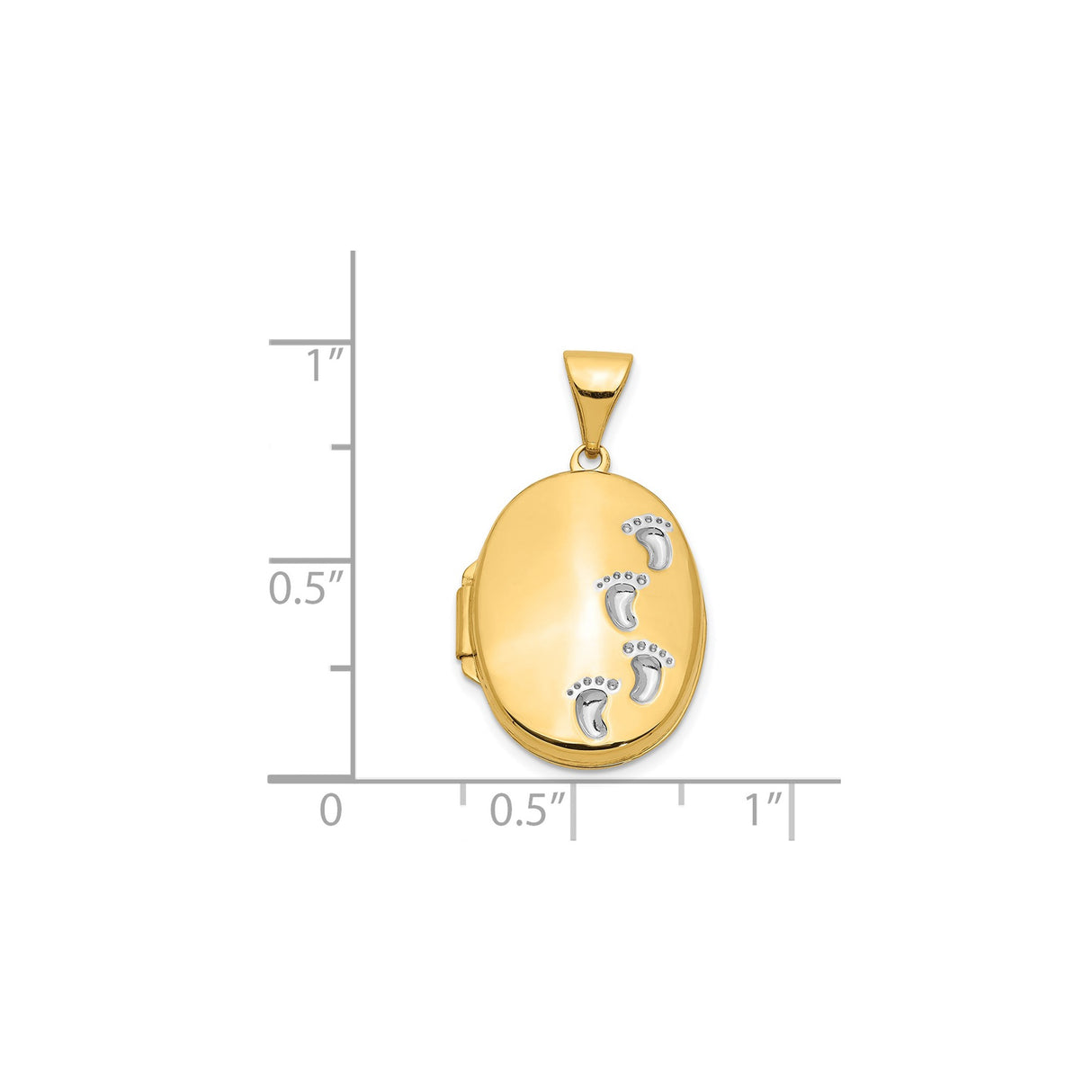 14k Multi-Tone Gold Oval Locket Pendant with Three Infant Footprints Symbolizing Motherhood