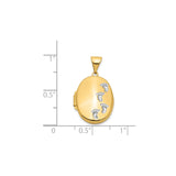 14k Multi-Tone Gold Oval Locket Pendant with Three Infant Footprints Symbolizing Motherhood