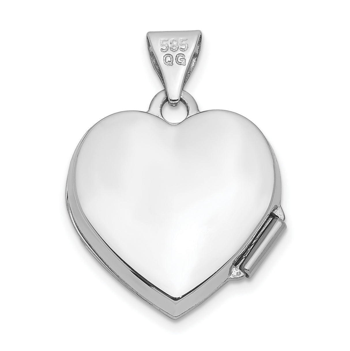 Polished Heart Shaped Locket Charm Pendant in Real 14k White Gold