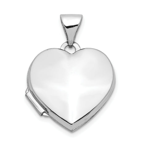 Polished Heart Shaped Locket Charm Pendant in Real 14k White Gold