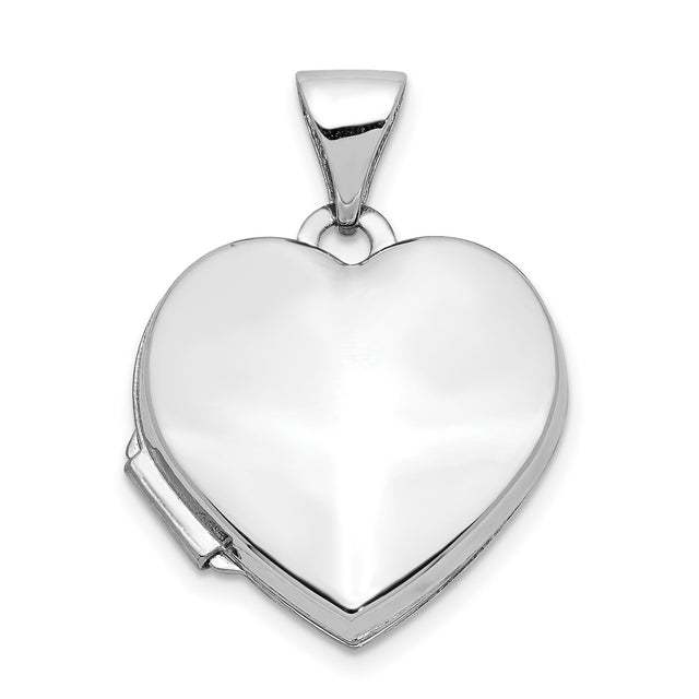 Polished Heart Shaped Locket Charm Pendant in Real 14k White Gold