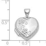 Polished Heart Shaped Reversible Floral Locket Charm Pendant in Real 14k White Gold