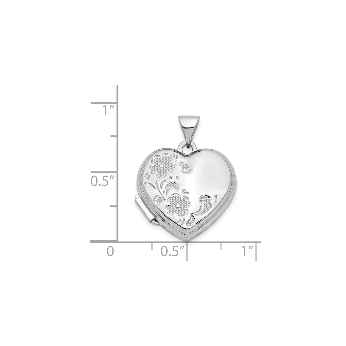 14k White Gold Heart Locket Pendant with Floral Design for Women
