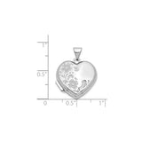 14k White Gold Heart Locket Pendant with Floral Design for Women