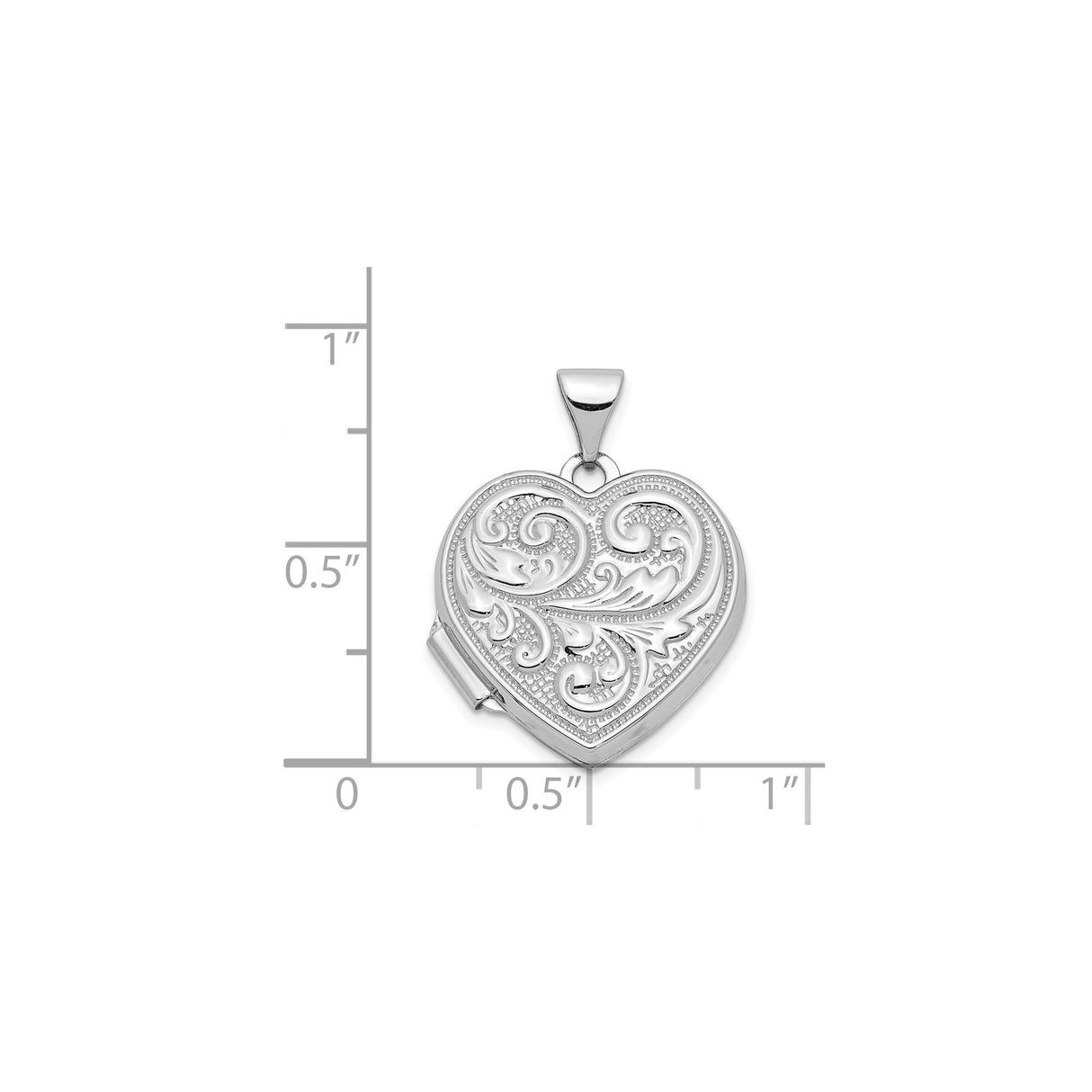 14k White Gold Heart Locket Pendant with Floral Scroll Design, Classic Romantic Keepsake for Women