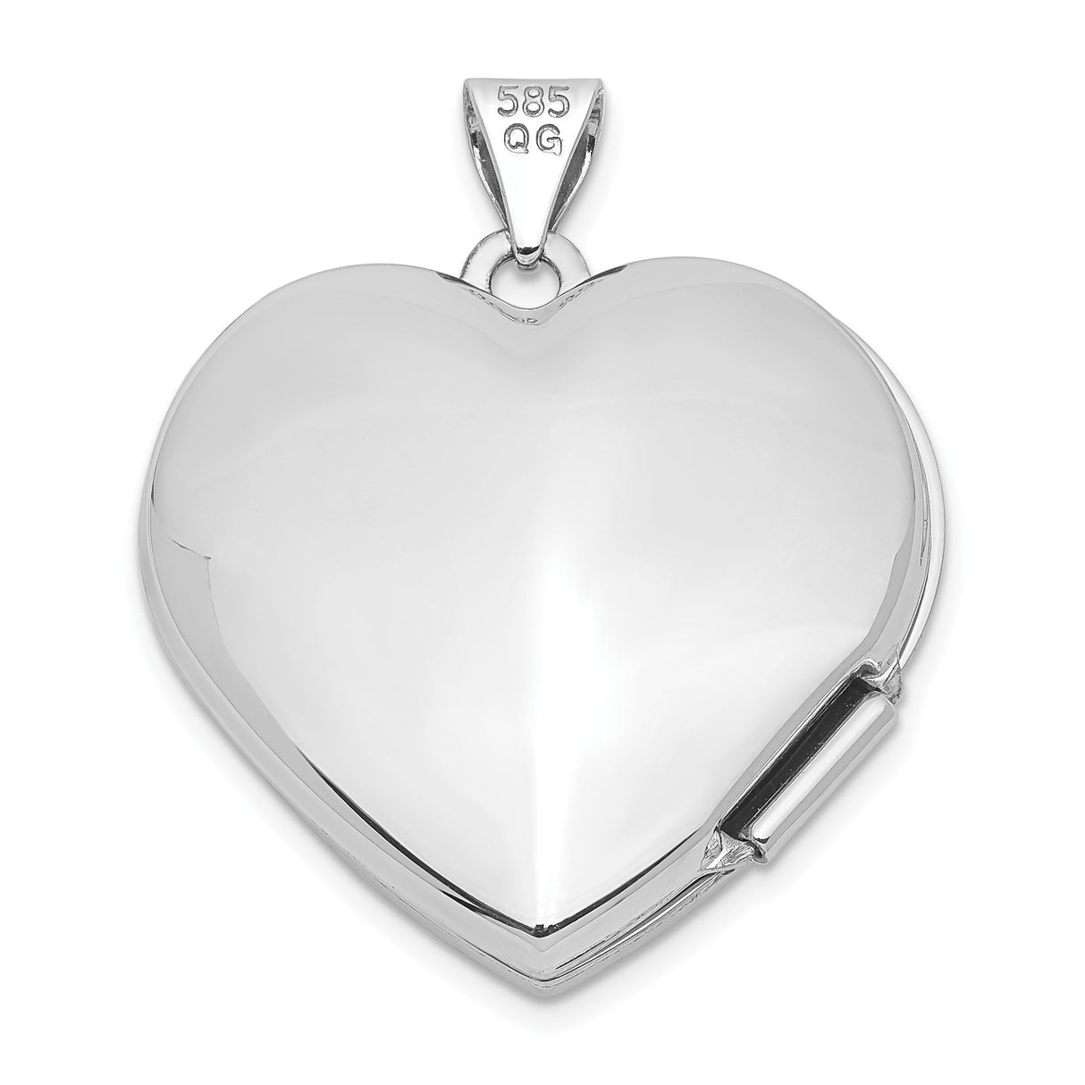 14k White Gold Heart Locket Pendant with Smooth Polished Domed Finish for Women
