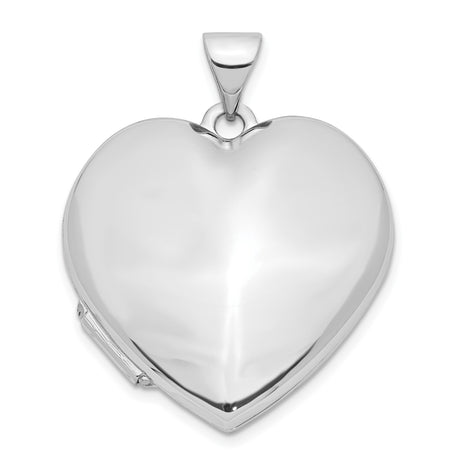 14k White Gold Heart Locket Pendant with Smooth Polished Domed Finish for Women