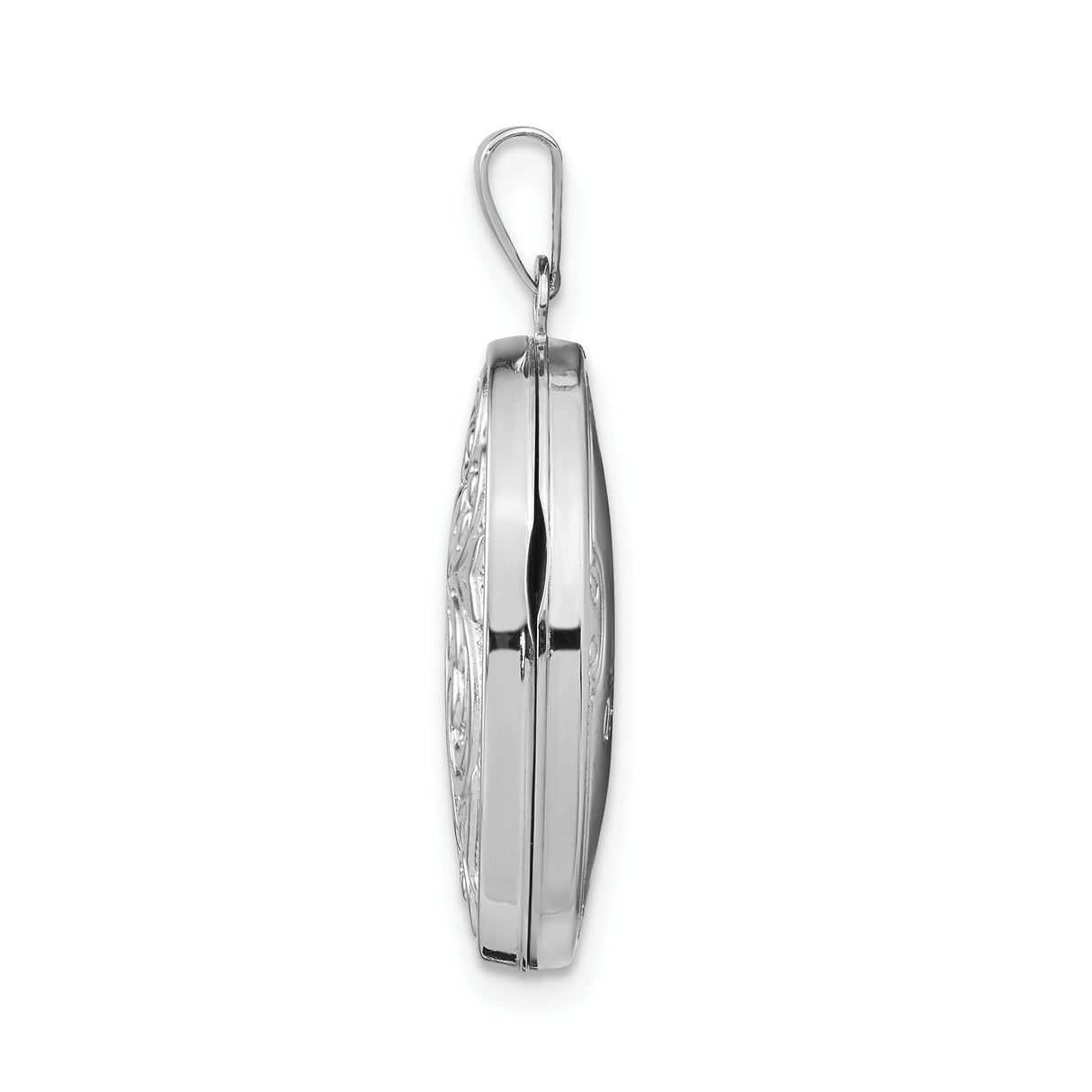 14k White Gold Oval Locket Pendant with Floral Scroll Design for Women