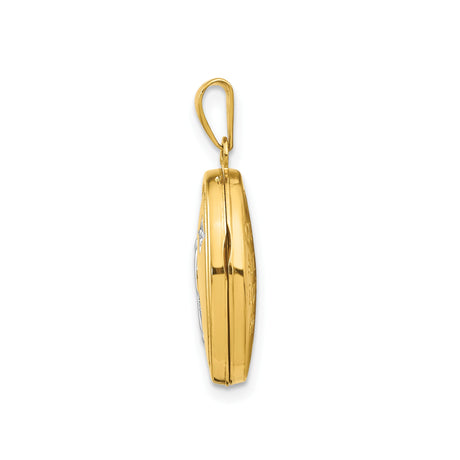 14k Two-Tone Gold Oval Locket Pendant with Guardian Angel and Star Motif