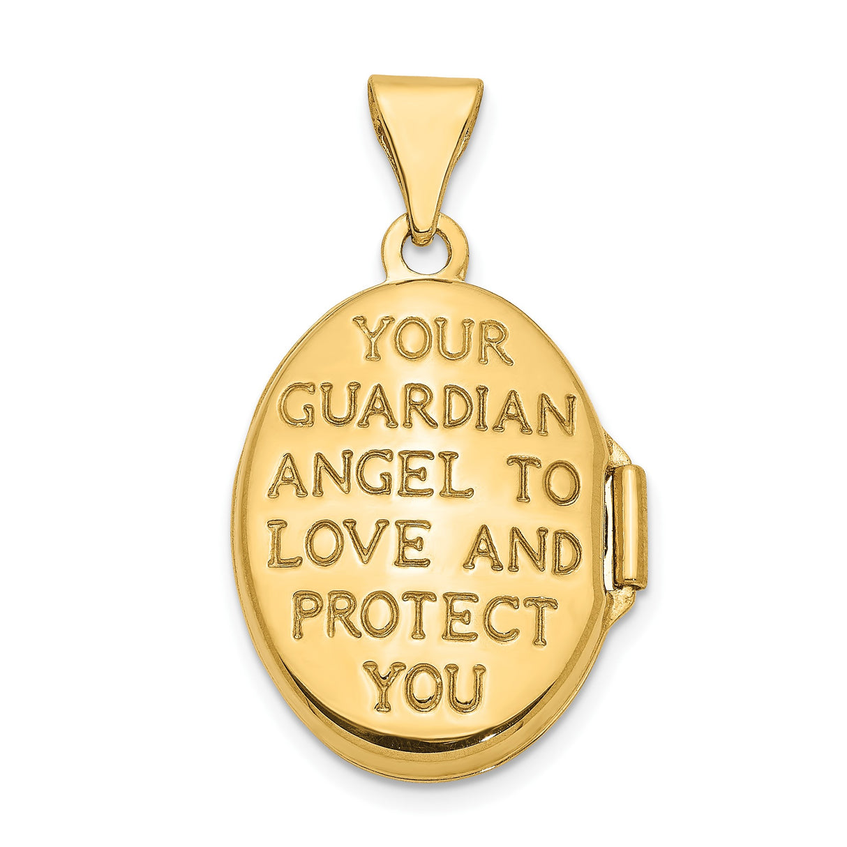 14k Two-Tone Gold Oval Locket Pendant with Guardian Angel and Star Motif