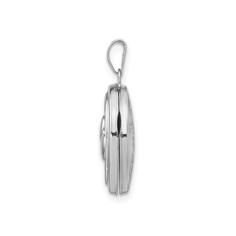 14k White Gold Oval Locket Pendant with Raised Hearts for Women
