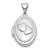 14k White Gold Oval Locket Pendant with Raised Hearts for Women