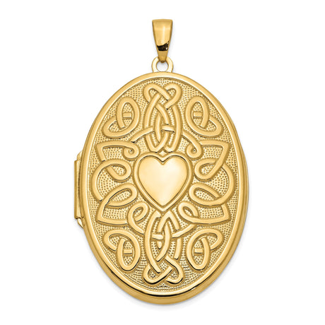 14k Yellow Gold Oval Locket Pendant with Celtic Heart Knot Design for Women