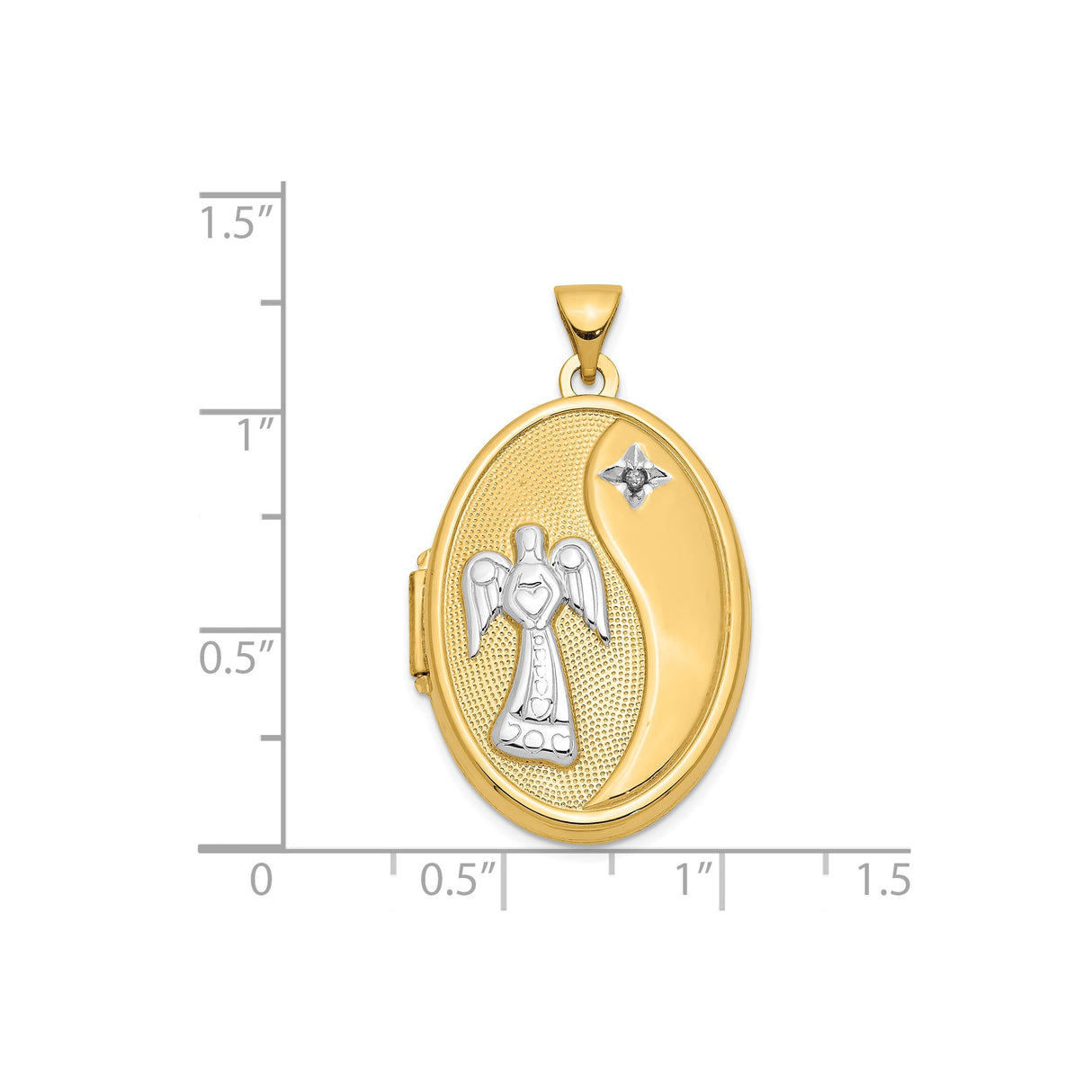 14k Yellow Gold and Rhodium Locket Pendant with Guardian Angel, Heart, and Star Accents