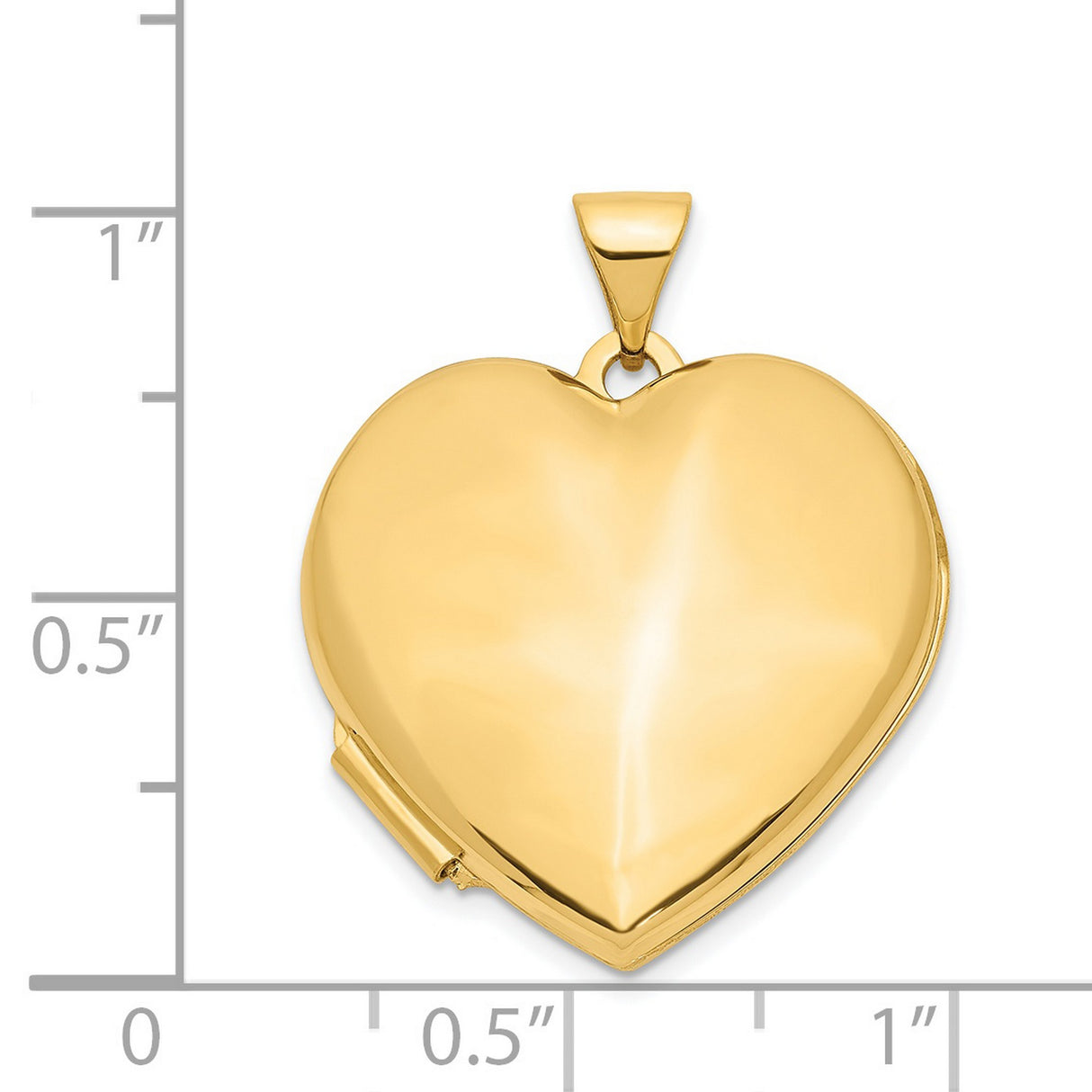 21mm Heart Domed Plain Locket Charm Pendant in Real 14k Yellow Gold