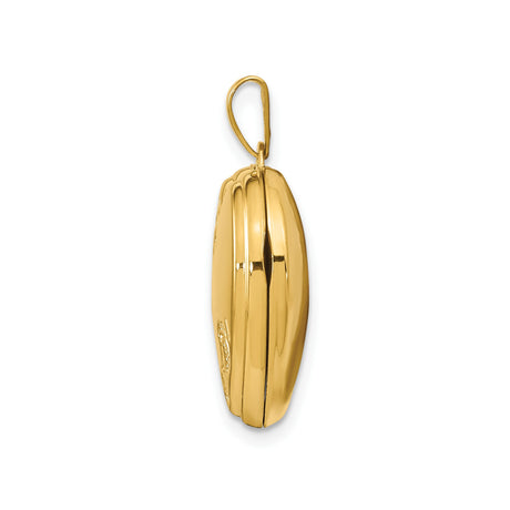 14k Yellow Gold Heart Locket Pendant with Floral Engraving, Romantic Keepsake Jewelry for Women