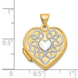 14k Multi-Tone Gold Heart Locket Pendant with Celtic Knot Motif for Women