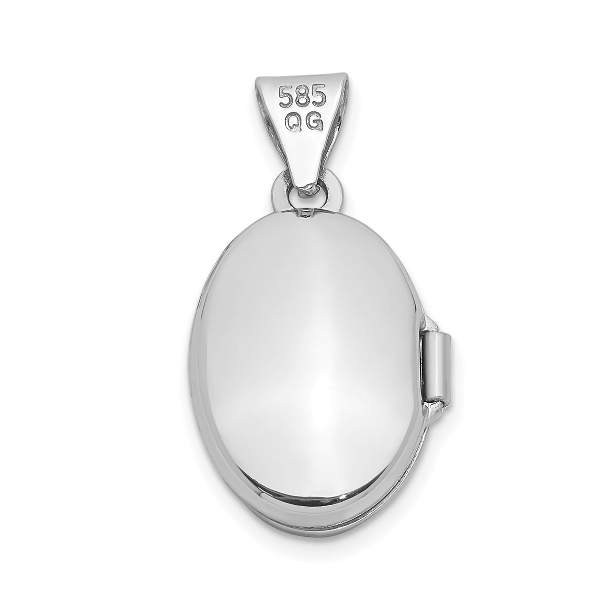 14k White Gold Oval Locket Pendant, Polished Finish, Minimalist Memory Jewelry for Women