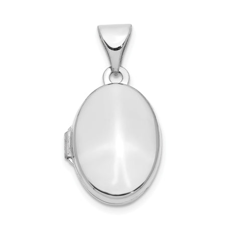 14k White Gold Oval Locket Pendant, Polished Finish, Minimalist Memory Jewelry for Women