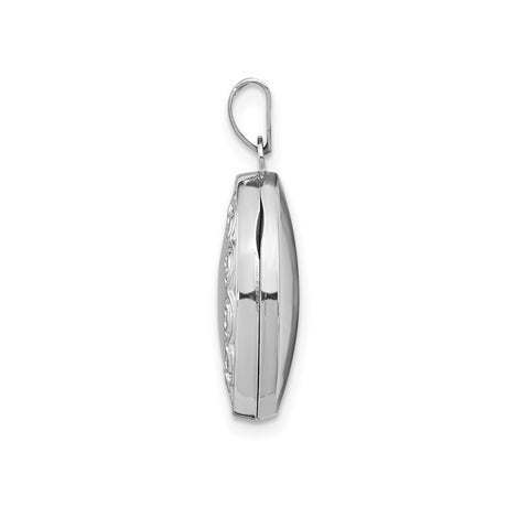 14k White Gold Oval Locket Pendant with Scrollwork Border Design