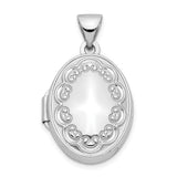 14k White Gold Oval Locket Pendant with Scrollwork Border Design