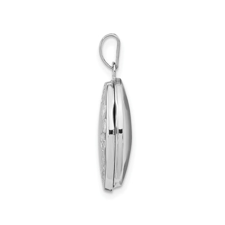 14k White Gold Oval Floral Locket Pendant, Dainty Sentimental Jewelry for Women