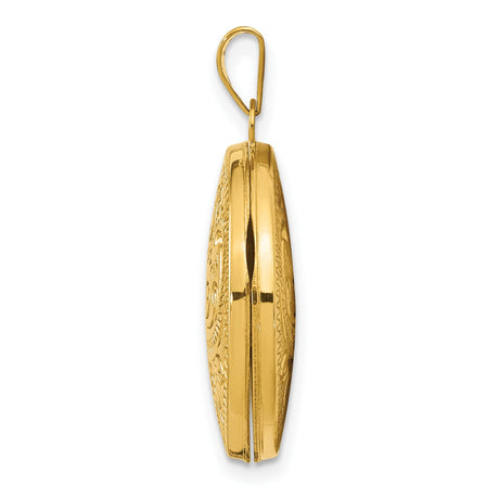 14k Yellow Gold Round Locket Pendant with Floral and Scroll Engraving, Vintage Inspired