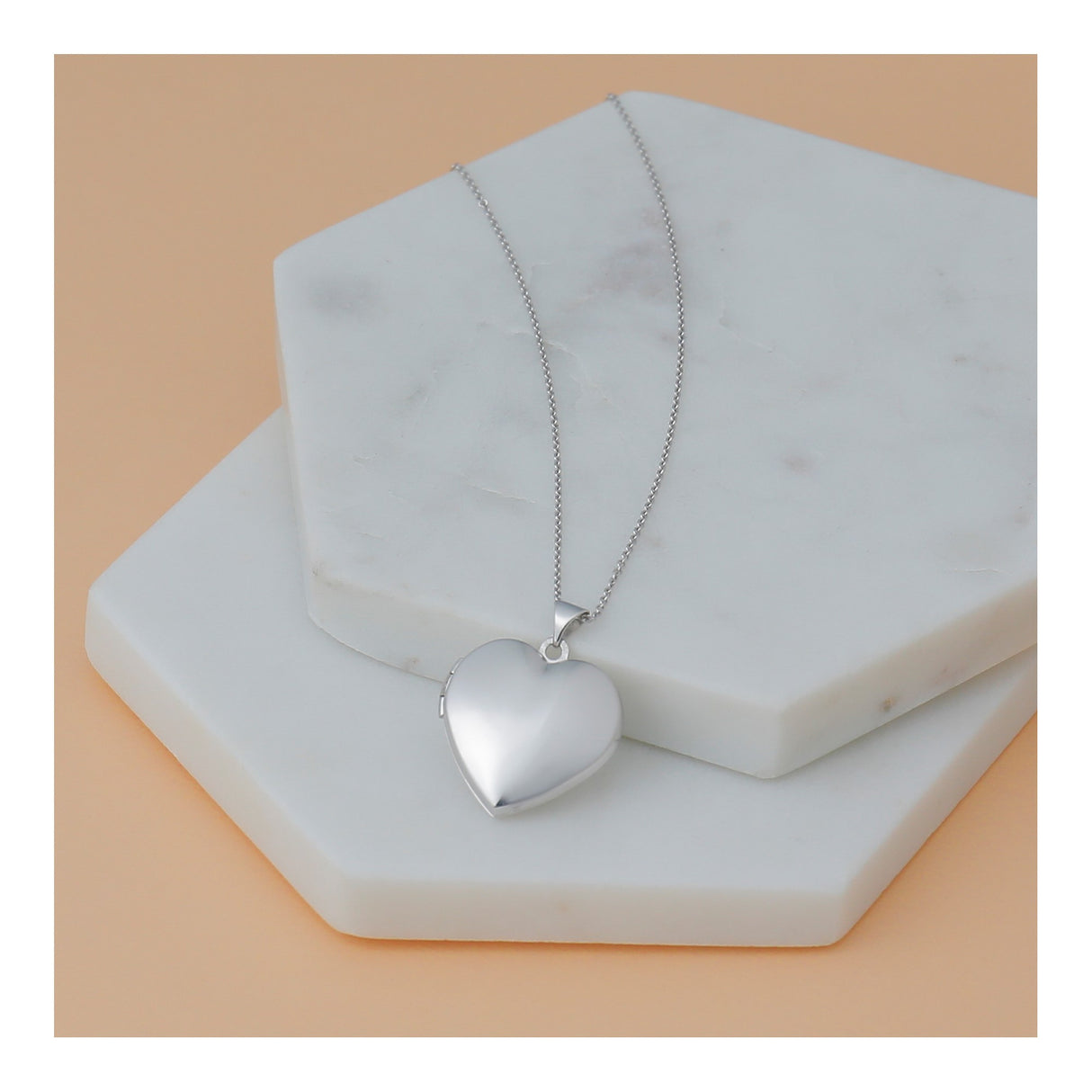 14k White Gold Heart Locket Pendant, Smooth Polished Classic Keepsake Jewelry for Women