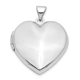 14k White Gold Heart Locket Pendant, Smooth Polished Classic Keepsake Jewelry for Women