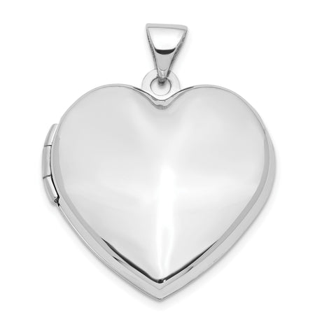 14k White Gold Heart Locket Pendant, Smooth Polished Classic Keepsake Jewelry for Women