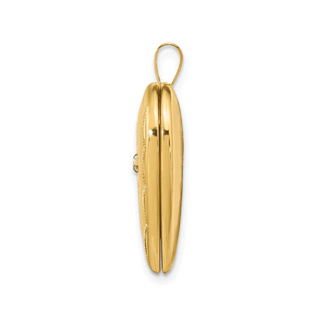 14k Yellow Gold Heart Locket Pendant with Diamond Accent and Cross Engraving
