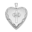 20mm Diamond Satin and Diamond-Cut Cross Heart Locket Charm Pendant in Real 14k White Gold