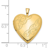 14k Yellow Gold Heart Locket Pendant with Floral Scroll Engraving, Classic Keepsake Jewelry for Women