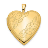 14k Yellow Gold Heart Locket Pendant with Floral Scroll Engraving, Classic Keepsake Jewelry for Women