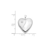 14k White Gold Heart Locket Pendant with Diamond Starburst Engraving