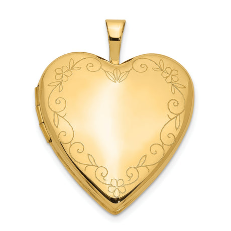14k Yellow Gold Heart Locket Pendant with Floral Design, Vintage Romantic Jewelry for Women