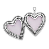 14k White Gold Heart Locket Pendant with Floral Engraving and Scrollwork for Women