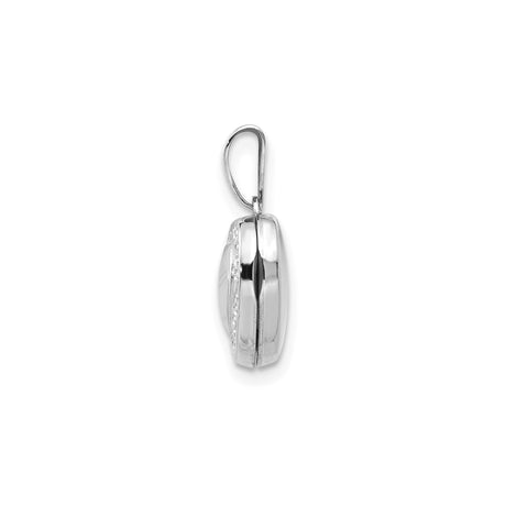 14k White Gold Heart Locket Pendant with Polished Center and Scroll Border Design