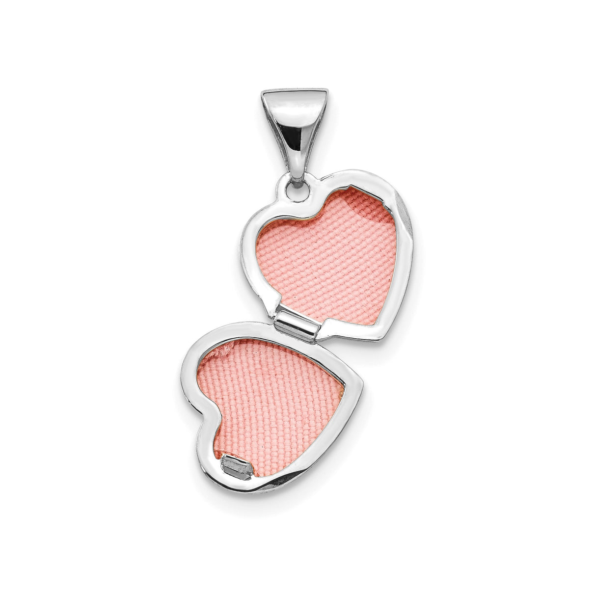 14k White Gold Heart Locket Pendant with Polished Center and Scroll Border Design